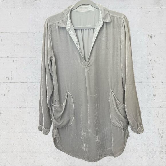 CP Shades Tops - CP Shades Teton Grey Silk Blend Velvet V-Neck Popover Tunic Top Quiet Luxury